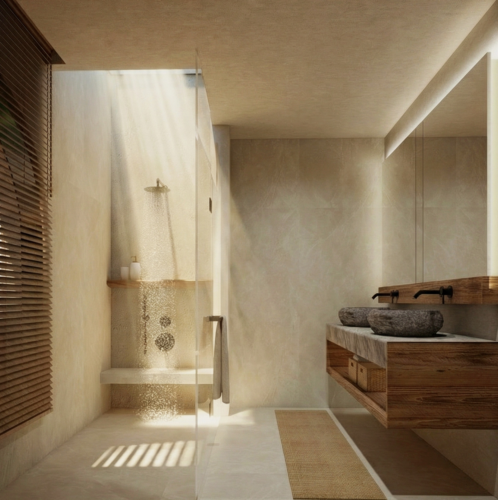 Skylit shower at noon